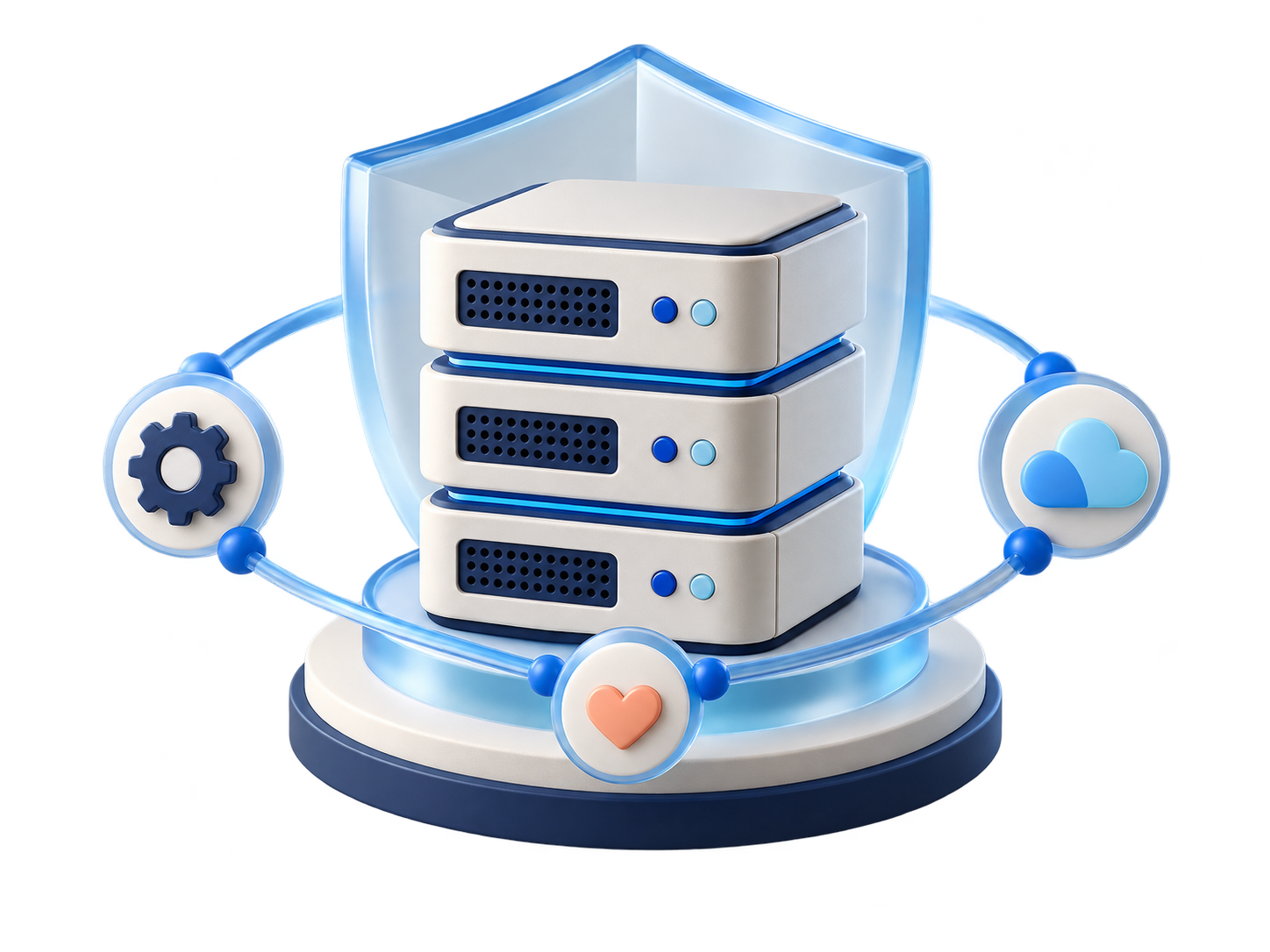 Server stack with a protective shield and maintenance connections